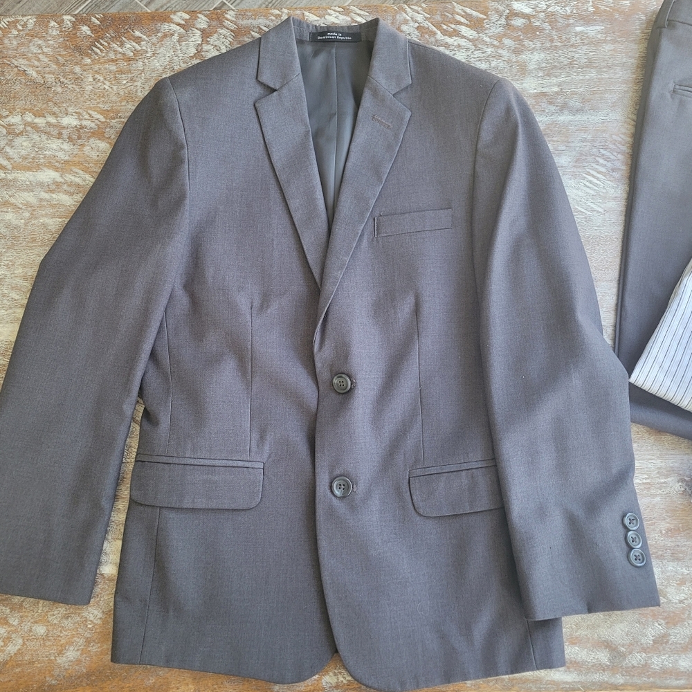 Boys size 12 gray suit and dress shirts